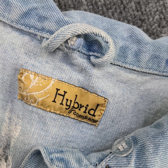 Hybrid & Company Women's Jean Jacket Blue Large Button Front Cotton Distressed - Picture 11 of 15